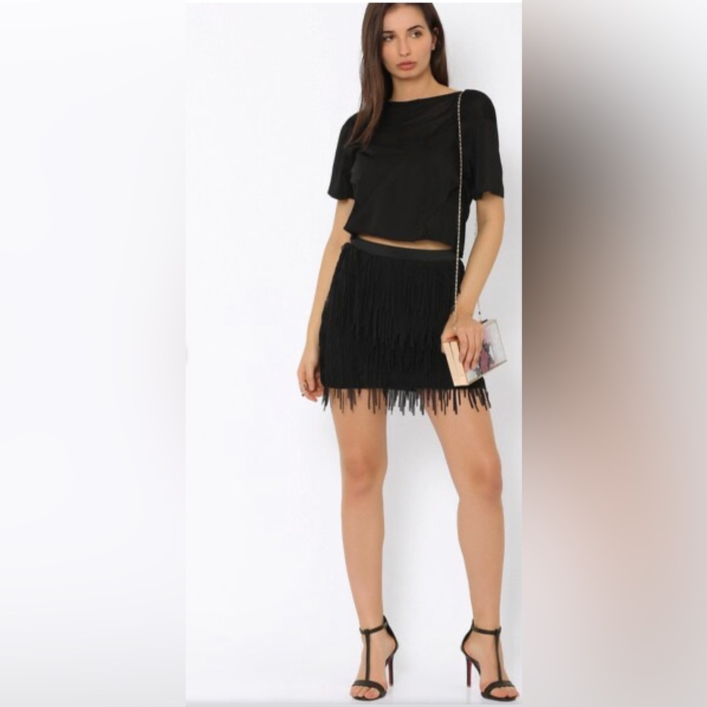 VERDUSA Women’s Black Fringe Roaring 1920 Style Dancing Mini Skirt Size M NWT